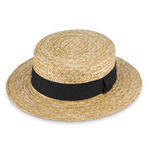 fiebig Chapeau Gondolier pour Femmes & Hommes | Chapeau Soleil en 100% Paille | Chapeau de Canotier Made in Italy | Chapeau de Paille pour Le Printemps & l'été | avec Ruban (57-M) (Chapeaushop, neuf)