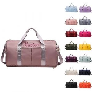 Sac De Sport Personnalisable, Brod&eacute; Sac Voyage, Sac Sport avec Compartiment Chaussures pour Femme Et Homme Sac De Voyage Femme Imperm&eacute;able Sac De Transport avec Nom Sac De Weekend (Rose Fonc&eacute;) (Alice Personalization Workshop, neuf)