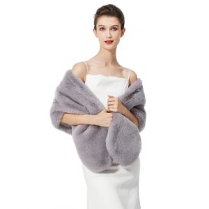 BEAUTELICATE Ch&acirc;le &Eacute;tole en Fausse Fourrure &Eacute;charpe Bol&eacute;ro De Femme Mariage Hiver sur Robe de Soir&eacute;e Mari&eacute;e C&eacute;r&eacute;monie F&ecirc;te Demoiselle d'honneur (Taille Unique, Am&eacute;lior&eacute; - Gris Clair) (BEAUTELICATE-FR, neuf)