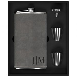 Flasque a Alcool Personnalis&eacute;, Flasque Whisky en Inox 304 12oz/355ml Personnalisable avec Initiales, Fiole Alcool Personnalis&eacute; pour Cadeau Homme (Gris) (Step DIY, neuf)