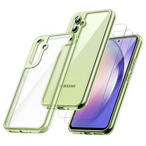 JETech 2 en 1 Coque pour Samsung Galaxy A54 5G 6,4 Pouces avec 2 Pièces Verre Trempé, Film en Protection Écran, Housse Étui Arrière Transparente Antichoc (Lime) (SaiJi-Direct, neuf)