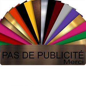 Plaque PAS DE PUBLICITÉ MERCI Adhésive PVC Pour Boîte Aux Lettres - Plaque Stop Pub - 8 cm x 2 cm - 21 Couleurs Disponibles (Bronze écrit Noir) (GRAVURE ET COMPAGNIE, neuf)