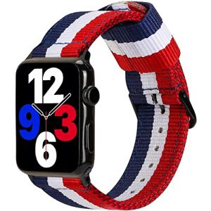 ESTUYOYA Bracelet Drapeau de la France compatible avec Apple Watch 41mm 40mm 38mm, (42mm-Serie 11-10), Bande en Nylon Sport iWatch Series 11 10 9 8 7 6 5 4 3 2 1 SE3/SE2/SE - Noir (ESTUYOYA, neuf)