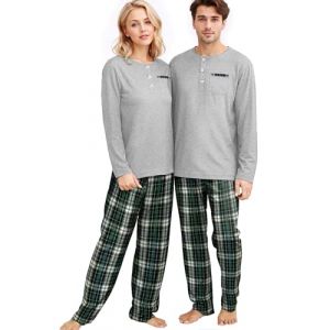 Amissz Pyjama assorti pour couple, pyjama pour couple, pyjama &agrave; carreaux, long pyjama de No&euml;l pour homme et femme, ensemble deux pi&egrave;ces, pantalon de pyjama, v&ecirc;tements de nuit, Gris - Pour homme, L (ZHANG-EU, neuf)