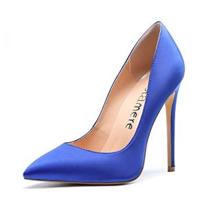 Castamere Escarpins Femme Talon F&ecirc;te Mariage Sexy Talon Haut Aiguille Bout Pointu High Heels Chaussures Stilettos Talons 12CM Satin Blue Escarpin EU 39 (CastamereEU, neuf)