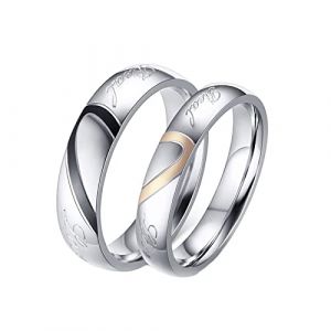 Homxi Bague Couple Gravure,Bague Acier Inoxydable Couple Bague Homme et Femme Couple Argent 4/5MM avec Rond C&oelig;ur Puzzle Femme 49 + Homme 62 (HomXie, neuf)