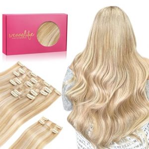 WENNALIFE Extension a Clip Cheveux Naturel, 150g 35cm 9pcs Blond Sale Éclairci Blond Décoloré Extension Cheveux Naturel Humain Remy Vrai Extension Cheveux Naturel Clip Extension Clip Cheveux Naturel (wennalife-FR, neuf)