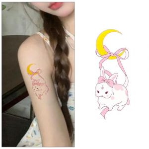 Tatouage Ephemere Tatouages Temporaires Autocollant Mignon De Lapin De Lune De Dessin Anim&eacute; De Femme Imperm&eacute;able Color&eacute; De Longue Dur&eacute;e De Faux Tatouage De Grandes Et Petites Images (ZhouKouShiXinRuiJianSheGongChengYouXianGongSi, neuf)