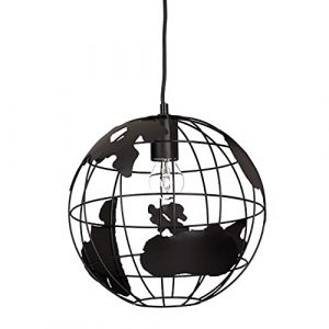 Relaxdays Lampe &agrave; suspension abat-jour boule globe monde m&eacute;tal luminaire plafond &Oslash; 30 cm, noir (Relaxdays, neuf)