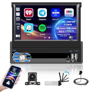 8core/6G+128G/Hikity Android 15 Autoradio 1 DIN avec DSP Carplay Android Auto sans Fil, 7 Pouces &Eacute;cran R&eacute;tractable Autoradio Bluetooth avec WiFi GPS AM/FM/RDS Double USB SWC + MIC + Cam&eacute;ra de Recul (carsecure, neuf)