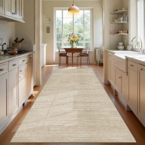 TEHWDAIYOU Tapis de Couloir Long 90 x 200 cm Tapis Passage Antid&eacute;rapant Lavable Tapis de Cuisine Absorbant Tapis Entr&eacute;e Tapis de Sol pour Cuisine Devant Evier, Salle &agrave; Manger, Buanderie, Beige (ZHAOZHAOBAIHUO, neuf)