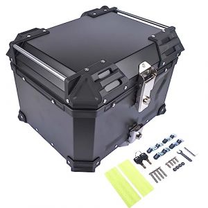 GLOSSY AUTO PARTS Top Case Moto Universel 45L Noir, Top Case Moto en Aluminium étanche, Coffre de Rangement à Double clé, Coffre de Visite pour Ranger Le Casque (SMSL-AUTOPARTS-FR, neuf)