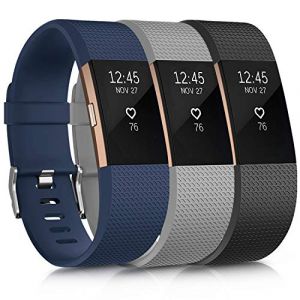 Oumida Bracelet Compatible pour Fitbit Charge 2, Bracelet de Montre pour Homme Femme Bracelet de Sport Silicone Réglable pour Fitbit Charge 2 Grand Petit (sans Montre) (L, 3PACK) (GuangYingXC, neuf)