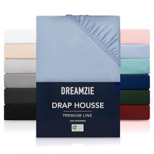 Dreamzie Drap Housse 160x200 cmpour Matelas Épais jusqu'à 33 cm - 100% Polyester Microfibre - Bleu Certifié sans Produits Chimiques (Oeko TEX), Drap Housse avec Élastique Complet (BMS France, neuf)
