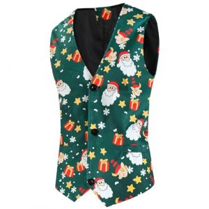 Gilet d'affaires pour homme - Gilet de No&euml;l - Gilet de No&euml;l - Coupe ajust&eacute;e - Gilet de costume - Gilet festif - Happy Santa - Gilet de No&euml;l - Gilet de No&euml;l f&ecirc;te - Gilet de mariage (01 Vert, XXL) (upperfeel, neuf)