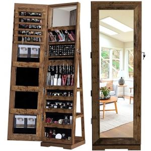 sogesfurniture Armoire à Bijoux sur Pied, Armoire de Rangement cosmétiques avec Miroir Plein Longueur, Rangement Bijoux Verrouillable, Pivotante à 360° (Marron Rustique) (FLASHBUY TRADE S.R.L., neuf)