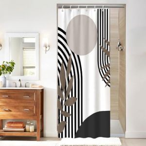 Uiiooazy Rideau Douche Noir Gris, Rideau de Douche Abstrait Géométrique Lignes Noir Rayé Rideaux de Baignoire Anti Moisissure Imperméable Tissu Polyester Rideaux de Bain avec 6 Crochets 90x180cm (dongguibinjingpinxiaodianpu, neuf)