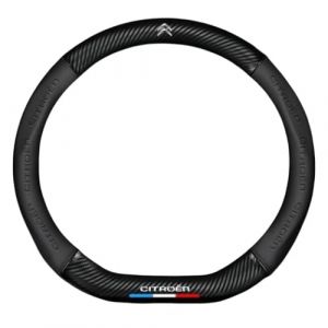 MINGFU Couvre Volant Voiture pour Citroen Berlingo II 2008-2011 2012-2015 2015-2018, Fibre De Carbone Couvre Volant Antid&eacute;rapant Confortable Housse Volant Voiture,Type-D,Bla-CK (陈天顺, neuf)