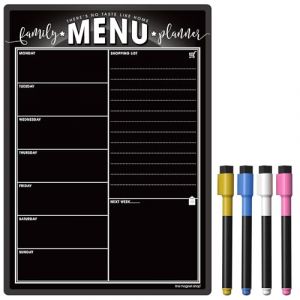 TMS A4 Tableau noir pour menu familial hebdomadaire &ndash; Planificateur de repas effa&ccedil;able &agrave; sec et liste de courses pour votre maison, cuisine &ndash; avec 8 marqueurs &agrave; craie liquide (tableau noir, A4) (The Magnet Shop., neuf)