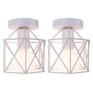 STOEX Retro Plafonnier Industrielle en M&eacute;tal Carr&eacute; Fer, Suspension Cage Cube Luminaire E27 pour Salon Chambre Caf&eacute; Bar Restaurent Entr&eacute;e Couloir (Lot de 2 Blanc) (STOEX, neuf)