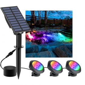 NATPOW Lampes Solaire de Bassin RGB, 5.5V Changement de Couleur Eclairage Solaire Bassin, 6 Couleurs Lampe Solaire, Étanche IP68 Lumiere Bassin Immergée pour Aquarium, Fontaine, Étang, Jardin, 3 en 1 (LKA2 Store, neuf)