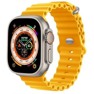 MroTech Bracelet de rechange en silicone Ocean compatible avec Apple Watch Ultra2/Ultra 49 mm, 45 mm, 44 mm, pour iWatch Série 10 9 8 7 6 5 4 3 2 1 SE SE2, 49/45/44 Jaune (mocobeuk, neuf)