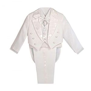 Lito Angels Smoking Costume Mariage Bapteme Ceremonie Enfant Garcon, Ensemble 5 Pieces (Blazer, Chemise, Gilet, Noeud Papillon et Pantalon), Taille 7 Ans, Blanc (&eacute;tiquette en Tissu 9) (Lito Angels FR, neuf)