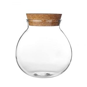 1 bocal rond en verre transparent de 500 ml avec bouchon en liège pour épices, collations, fleurs, thé, bonbons, assaisonnements et plus encore (Eryciriy, neuf)