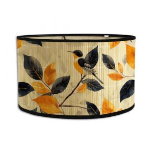 Morbuy Abat-Jour en Bambou, Abat-jour Tambour de 30cm Motif de Fleurs et d'oiseaux Abat-Jour Rechange pour Lampe de Table/Chevet, Suspension, Lampadaire, Décoration d'intérieur (Jaune B) (Morbuy, neuf)