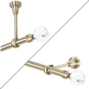 Tringle à rideau 160 cm 1 voie, Or Vieilli, 19 mm, avec boule de cristal, pour montage mural ou fixation au plafond (trendyhome, neuf)