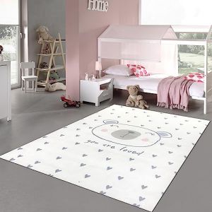 Teppich-Traum Tapis de Chambre d'enfant Doux Cœur et Un Ourson Mignon – crème 120 x 170 cm (Teppich-Traum, neuf)