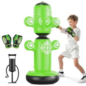 QPAU Rotatif &agrave; 360&deg; Punching Ball pour Enfants, 162,6 cm Gonflable Sac de Frappe pour Enfant 6-14, Sac de Boxe Set pour Pratique du Karat&eacute;, Taekwondo (Vert) (ZHENYIDA-US, neuf)
