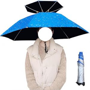 SUQ Chapeau de parapluie pliable pour la pêche, les mains libres, petit chapeau de parasol, protection solaire pour les activités de plein air, la randonnée (Bleu) (SUQ, neuf)
