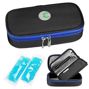 YOUSHARES Trousse Insuline Isotherme, Pochette Isotherme Insuline, Glaciere Médicale Voyage Approuvée par TSA, Sac Isotherme Médicament pour Stylo à Insuline Diabétique avec 2 Poches de Gel (Noir) (Heartorigin-FR Direct, neuf)
