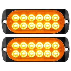 RIGIDON 2Pcs 12 Led Ambre Feu de freinage stroboscopique, Balise clignotante de s&eacute;curit&eacute; 12V 24V Barre lumineuse led pour voiture v&eacute;hicule utilitaire bateau remorque caravane (JIANDAO, neuf)