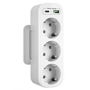 Multiprise Murale 3 Prises Verticale, Prise Multiple USB C, Adaptateur Triple 16A Standard Euro, Fiche Multiprise Protection Enfant, Triplette Electrique 2 USB Chargeur pour Bureau Cuisine, Blanc (Orkztek, neuf)