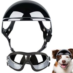 Lunettes pour Chien, Casque Sécurité réglable Respirant avecLunettes, Casque Moto pour Animaux, Lunettes AjustableCasque, Protection pour Chiens Petite et Moyenne Taille pour Moto (hualuoo, neuf)