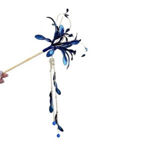 Cheveux Artificiels Femme Super Fairy Red Lily Flower Hair Sticks For Women Dripping Oil Tassel Hairpins Vintage Delicate Wedding(Blue) (kunmengshangmao, neuf)