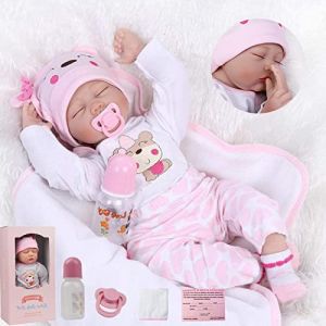 ZIYIUI Reborn 22 Pouces Réaliste 55cm Poupée Reborn Baby Doll Bebe Fille Souple Silicone Vinyle Nouveau-Né Bébé Fille Garcon Poupee Jouet (Dormir Les Yeux fermés) (sjzyjl store, neuf)