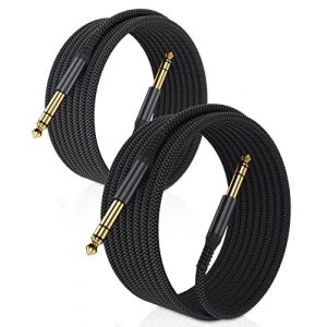 Elebase Câble Instrument Audio Stéréo 6.35mm (3M/2 Pack) Cordon Tressé en Nylon Jack TRS 1/4 Mâle vers Mâle pour Guitare Électrique,Basse,Clavier,Table de Mixage,Amplificateur,Haut-parleur,Égaliseur (Elebase EU, neuf)