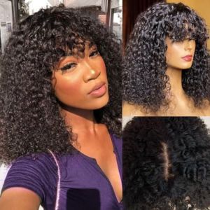 2X1Lace Wig Human Hair BoB Curly Human Hair Wig Short Bob Human-Hair Wigs with Bangs Curly Perruque Femme Naturelle Perruque Bresilienne Cheveux Humain Perruque 10 Inch (CLAROLAIR HAIR, neuf)