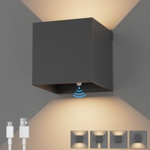 K-Bright Applique Murale Interieur avec Détecteur de Mouvement 5W LED Lampe Murale Sans Fil avec Interrupteur, USB Rechargeable Batterie Lampe, Blanc Chaud 3000K, Gris foncé (K-Bright Store, neuf)