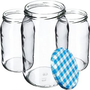 KADAX Lot de 8 bocaux de conservation en verre pour couvercle à visser - 900 ml - Utilisable comme pot à confiture - Bocaux de conservation - Bleu à carreaux, K5198 (KADAX, neuf)