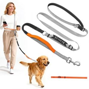 X XBEN Laisse Main Libre Chien pour Moyens Grands Chiens, Laisse Canicross Chiens avec Sangle D'aide et Deux Poignées pour Promenade Dressage, Longe Réglable pour Chien Ceinture Canicross, Gris (XiBei-EU, neuf)