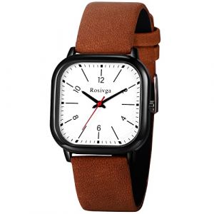 Avaner Montre en Cuir pour Femmes/Hommes-Montre Casual carr&eacute;e-Cadran &agrave; Chiffres Romains-Mouvement &agrave; Quartz-Noir/Marron (Avaner Watch, neuf)