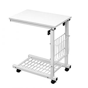 sogesfurniture Table d'appoint Bout de canapé Hauteur Réglable, Moderne Table Basse Table Roulant d'ordinateur Portable pour Canapé Lit, 48x30x56-76cm, Blanc BHEU-C6-DW (SogesGame EU, neuf)