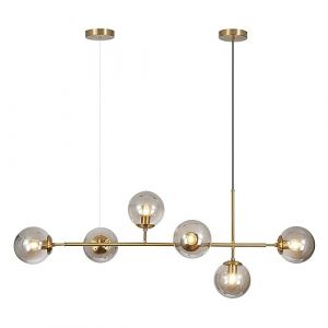 KCO Lighting Lustre Globe Spoutnik Moderne à 6 Lumières en Laiton Doré, Lustre Linéaire en Verre Fumé, Lustre de Salle à Manger du Milieu du Siècle, Lumières d'île Spoutnik pour Cuisine, Salon (Éclairage KCO, neuf)