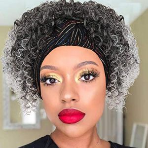 Aisaide Perruques pour femme noire, 2 en 1 gris ombré, perruques bouclées avec bandeau attaché, cheveux synthétiques bouclés gris, perruque complète avec écharpe, perruque courte, bouclée, grise (Fast Media Ships From USA, neuf)