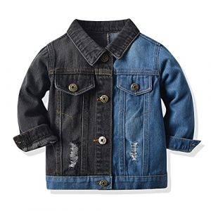 Bébé Garçons Filles Veste en Jean Boutonnée à Manches Longues Mode Jean Blousons Manteau en Denim Déchiré Automne Hiver de Décontracté Outwear Trucker Tie Dye Imprimé Veste en Jean Noir 6-7 Ans (FYMNSI store, neuf)