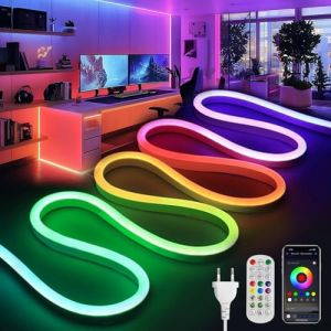 BRIMETI Ruban LED 2M, RGBIC Neon Bande Multicolore App Contr&ocirc;le 220V Tube LED Flexible &Eacute;tanche D&eacute;coupable Synchronisation Musicale Bandeau Lumineuse Led pour Int&eacute;rieur Ext&eacute;rieur Chambre,Bar D&eacute;co (BRIMETI-EU, neuf)